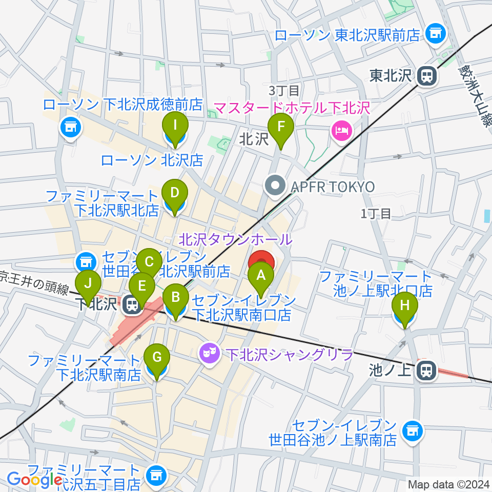 下北沢アンダーニース周辺のコンビニエンスストア一覧地図