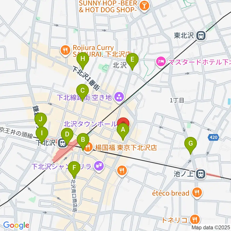 下北沢アンダーニース周辺のコンビニエンスストア一覧地図