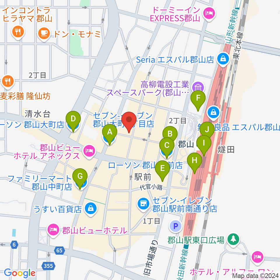 郡山CLUB＃９周辺のコンビニエンスストア一覧地図