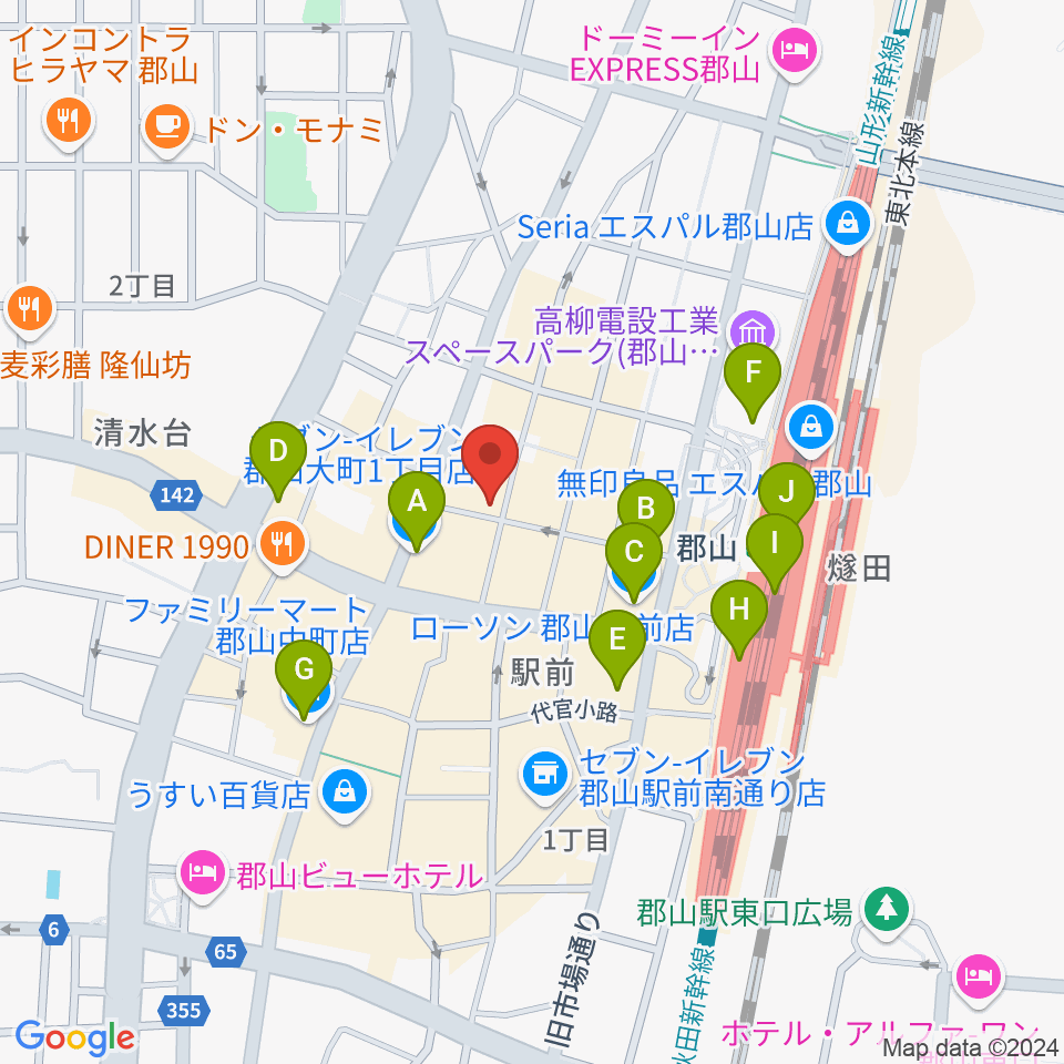 郡山CLUB＃９周辺のコンビニエンスストア一覧地図