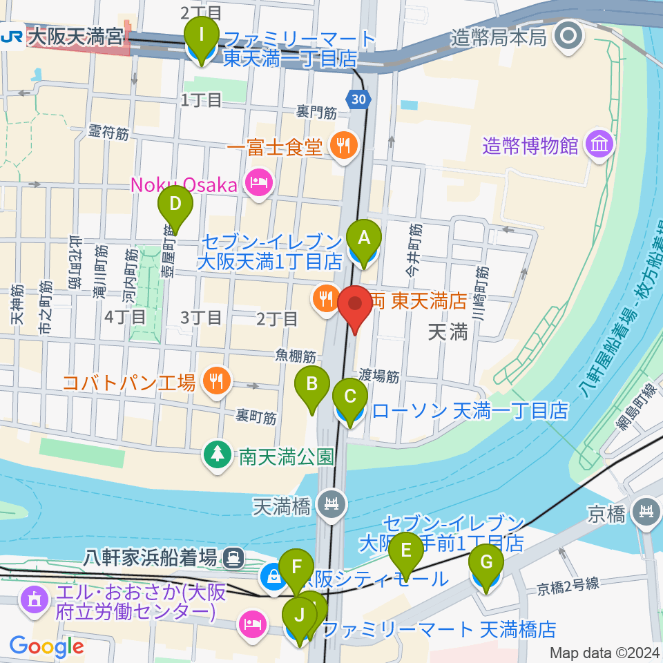 天満RAW TRACKS周辺のコンビニエンスストア一覧地図