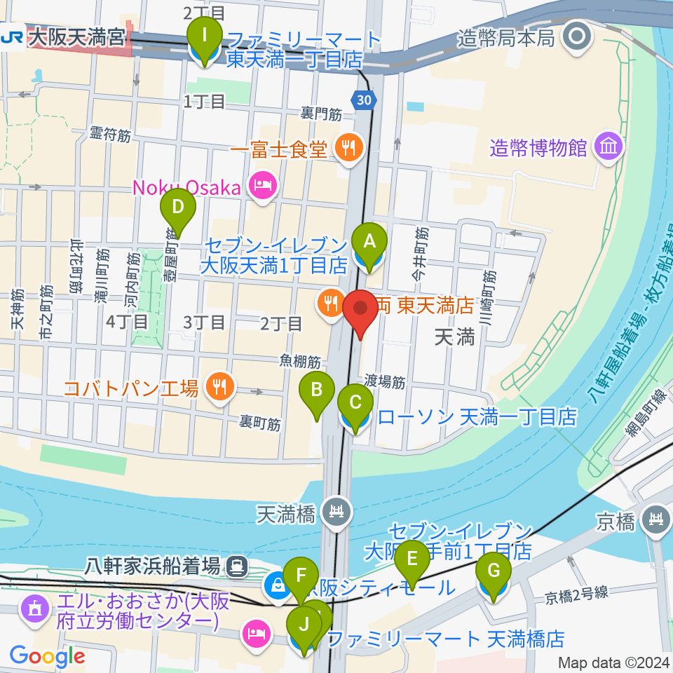 天満RAW TRACKS周辺のコンビニエンスストア一覧地図