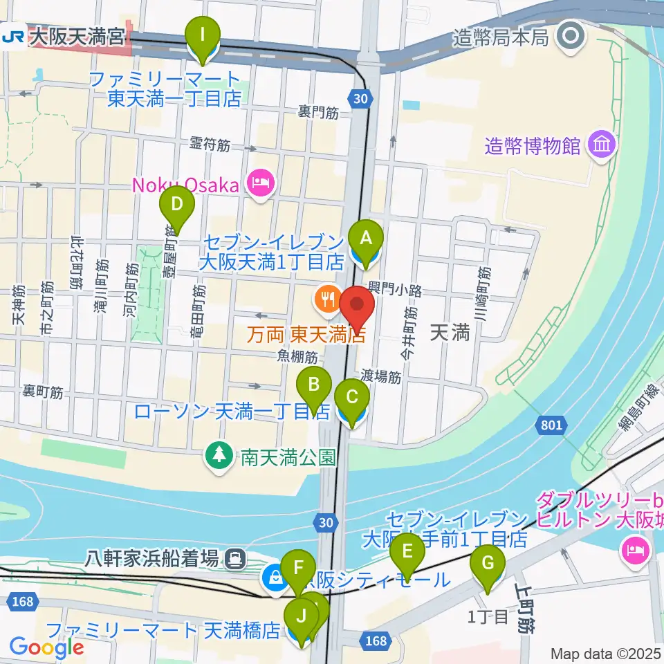 天満RAW TRACKS周辺のコンビニエンスストア一覧地図