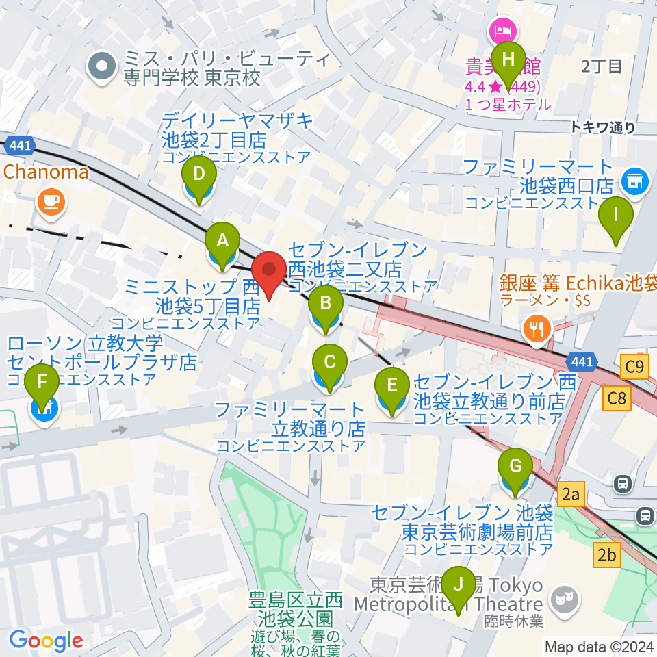 Beeボーカルスクール池袋本校周辺のコンビニエンスストア一覧地図