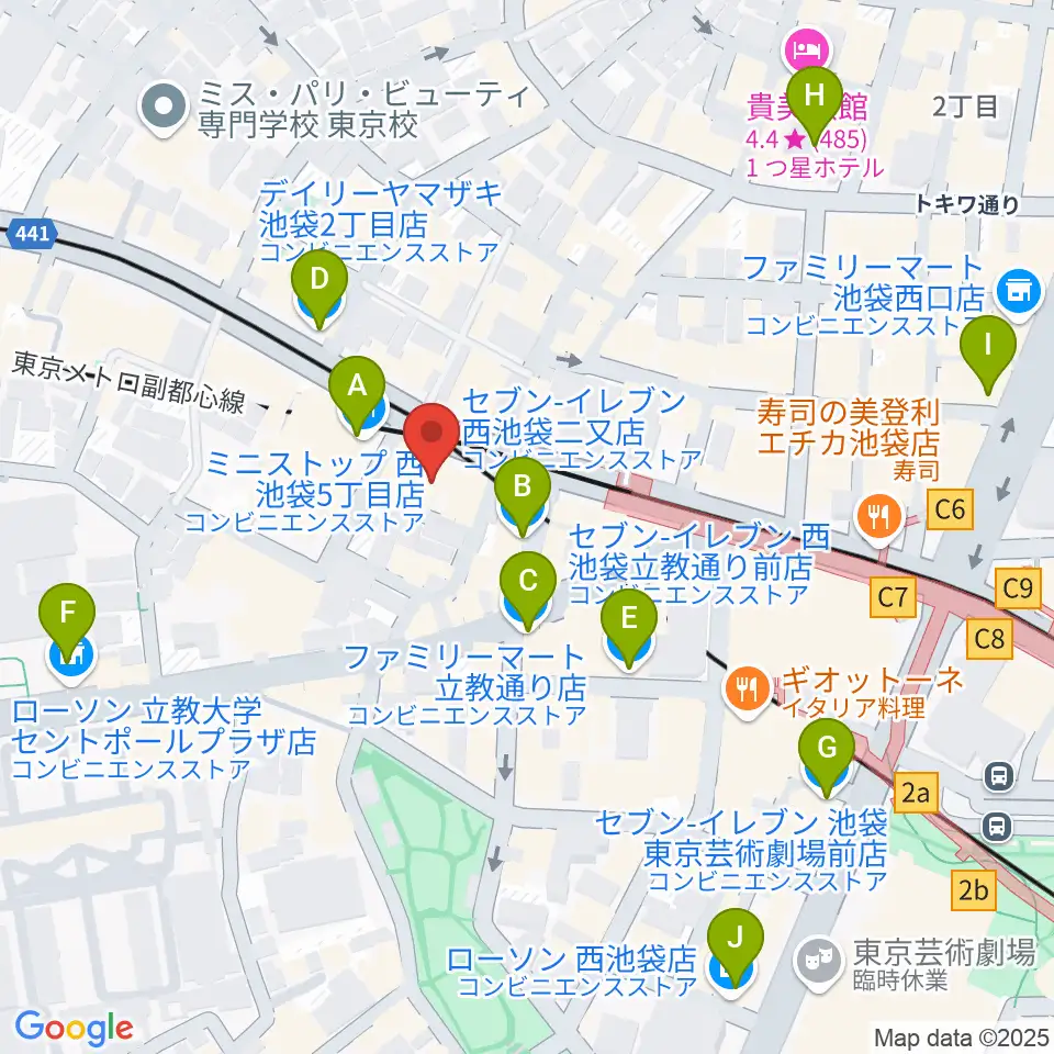 Beeボーカルスクール池袋本校周辺のコンビニエンスストア一覧地図