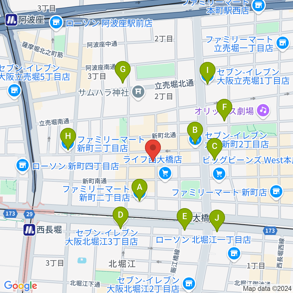 MUSICA VITA音楽教室 新町校周辺のコンビニエンスストア一覧地図