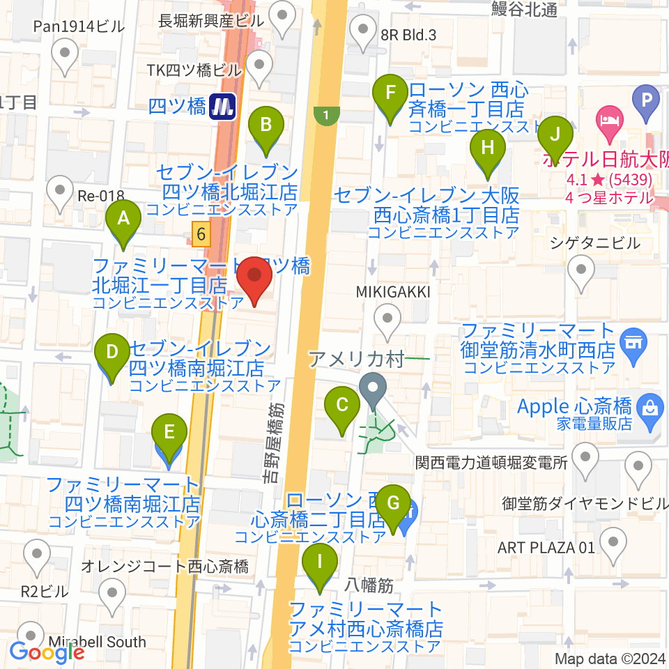 Vocal Space B 大阪四ツ橋校周辺のコンビニエンスストア一覧地図