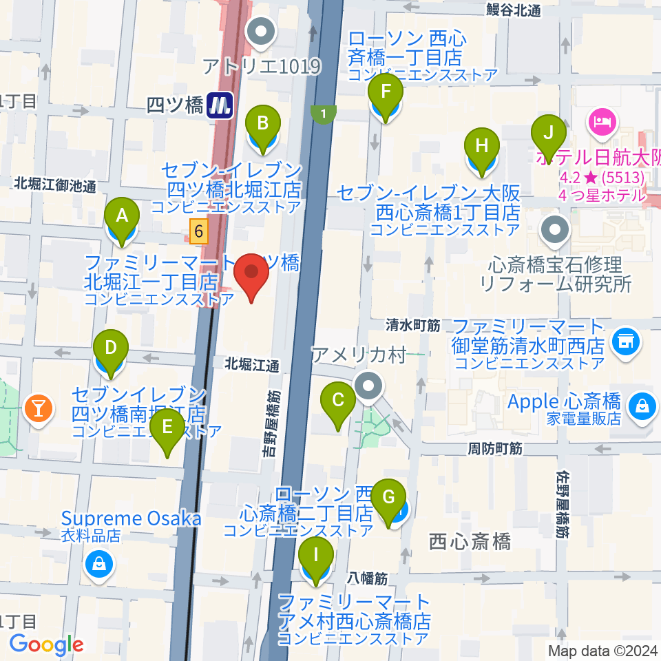 Vocal Space B 大阪四ツ橋校周辺のコンビニエンスストア一覧地図