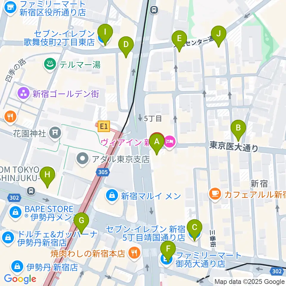 新宿SUNFACE周辺のコンビニエンスストア一覧地図