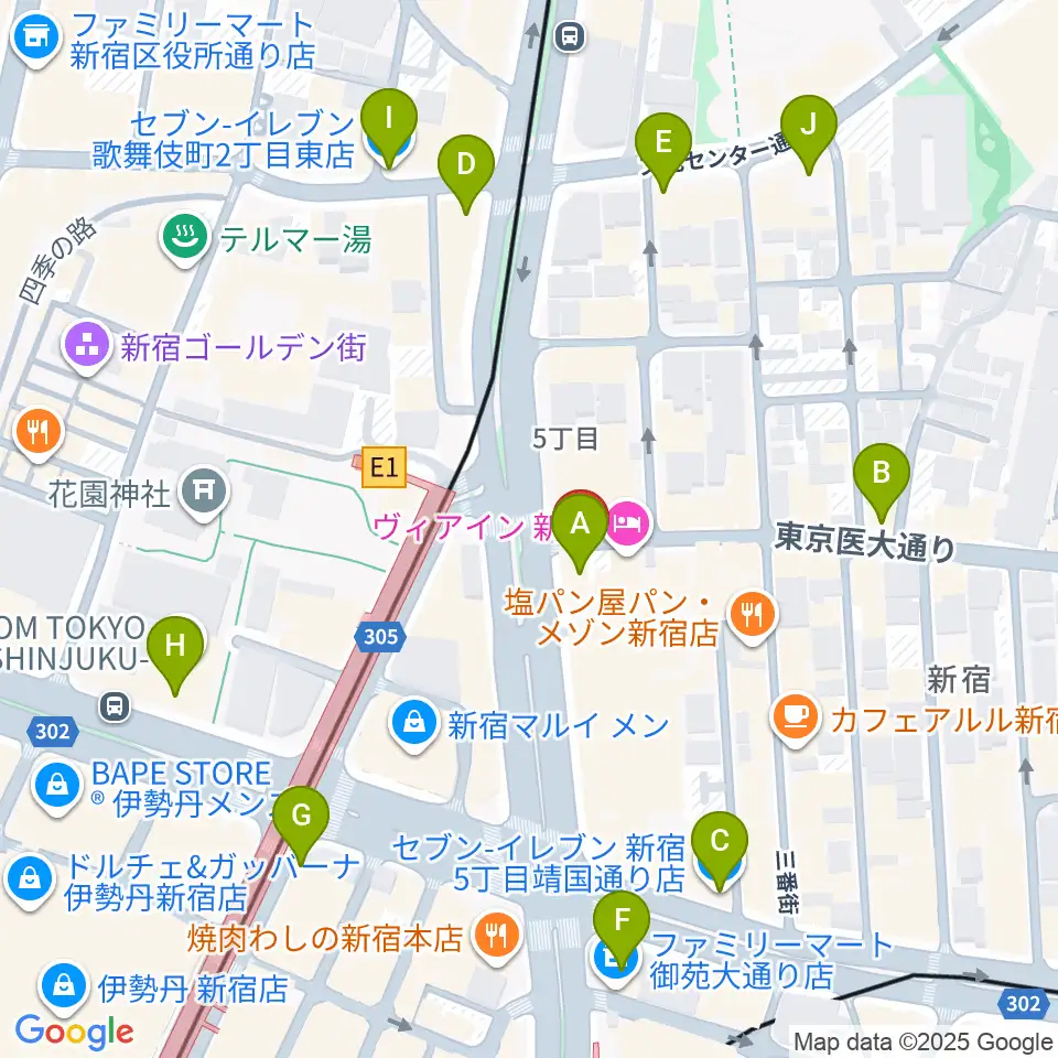 新宿SUNFACE周辺のコンビニエンスストア一覧地図