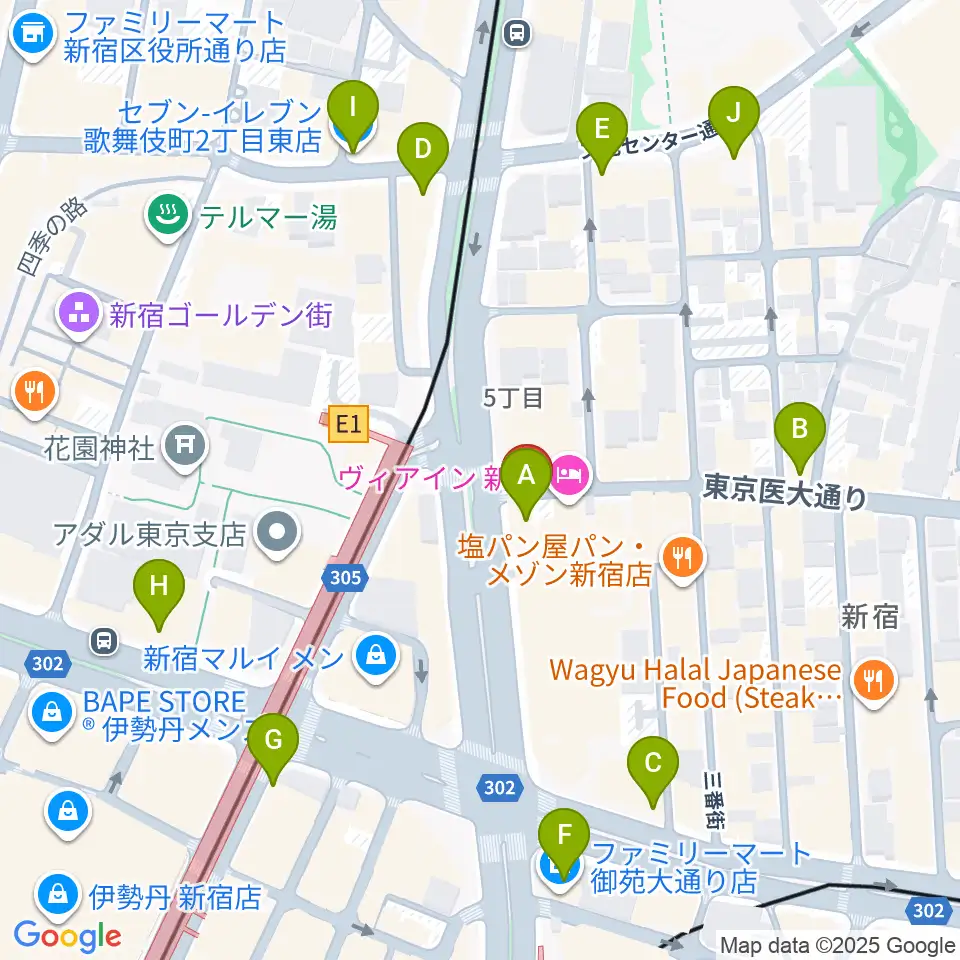 新宿SUNFACE周辺のコンビニエンスストア一覧地図
