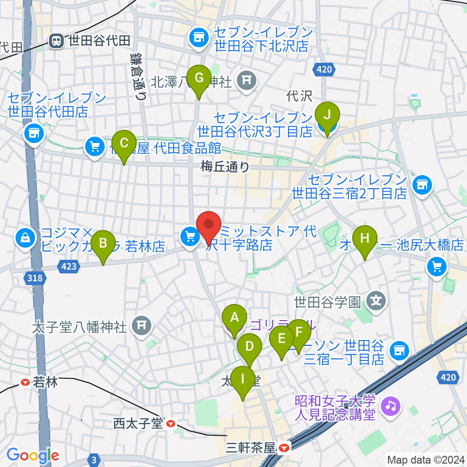 スタジオファミリア三軒茶屋店周辺のコンビニエンスストア一覧地図