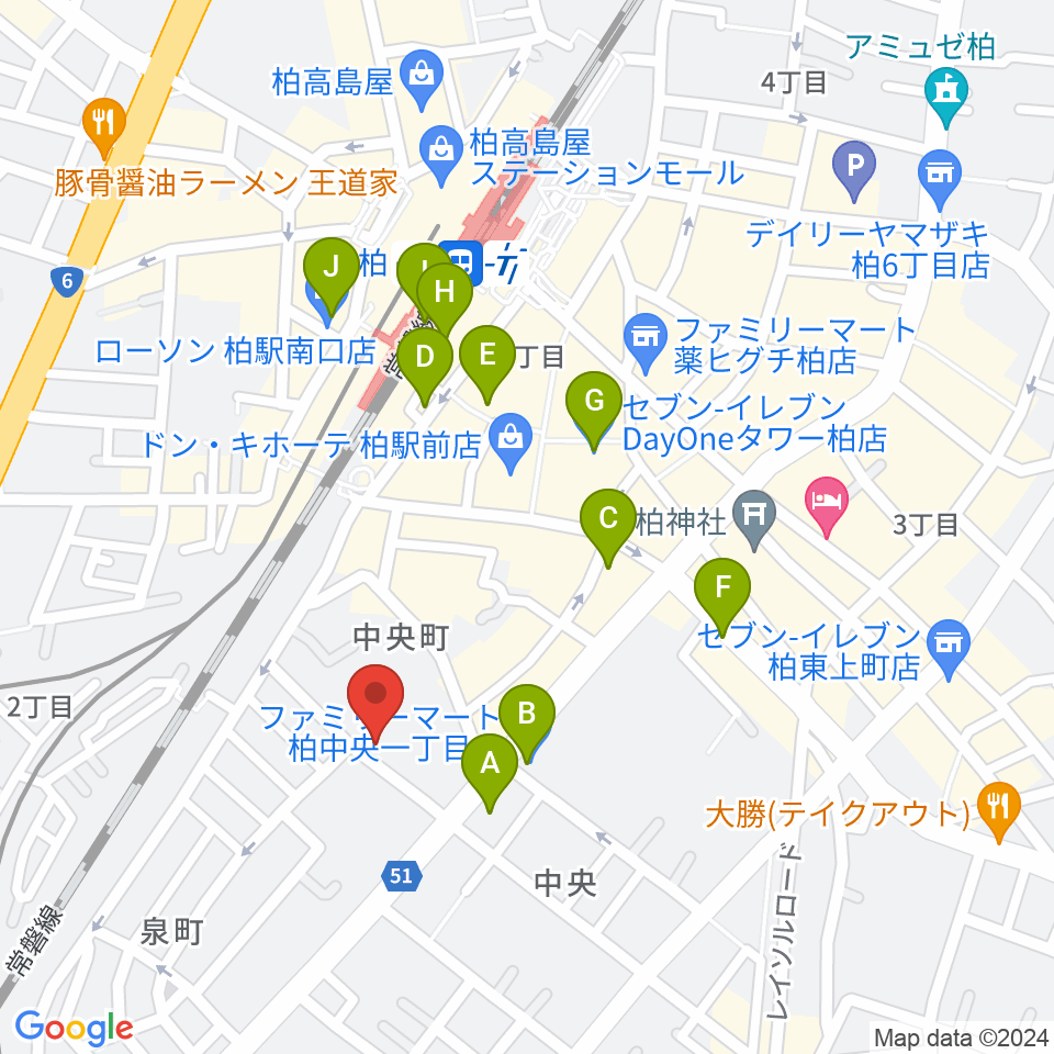 柏616&04周辺のコンビニエンスストア一覧地図