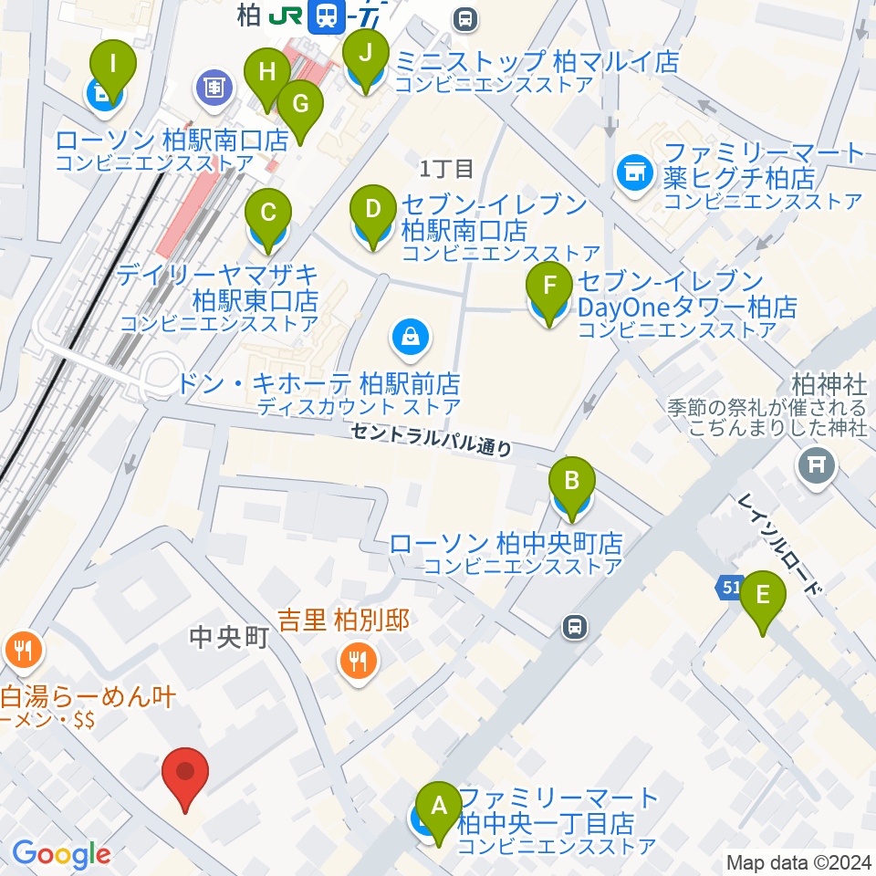 柏616&04周辺のコンビニエンスストア一覧地図