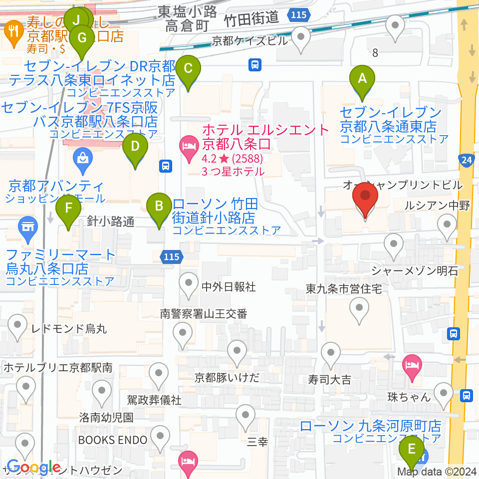 京都スタジオウェーブ周辺のコンビニエンスストア一覧地図