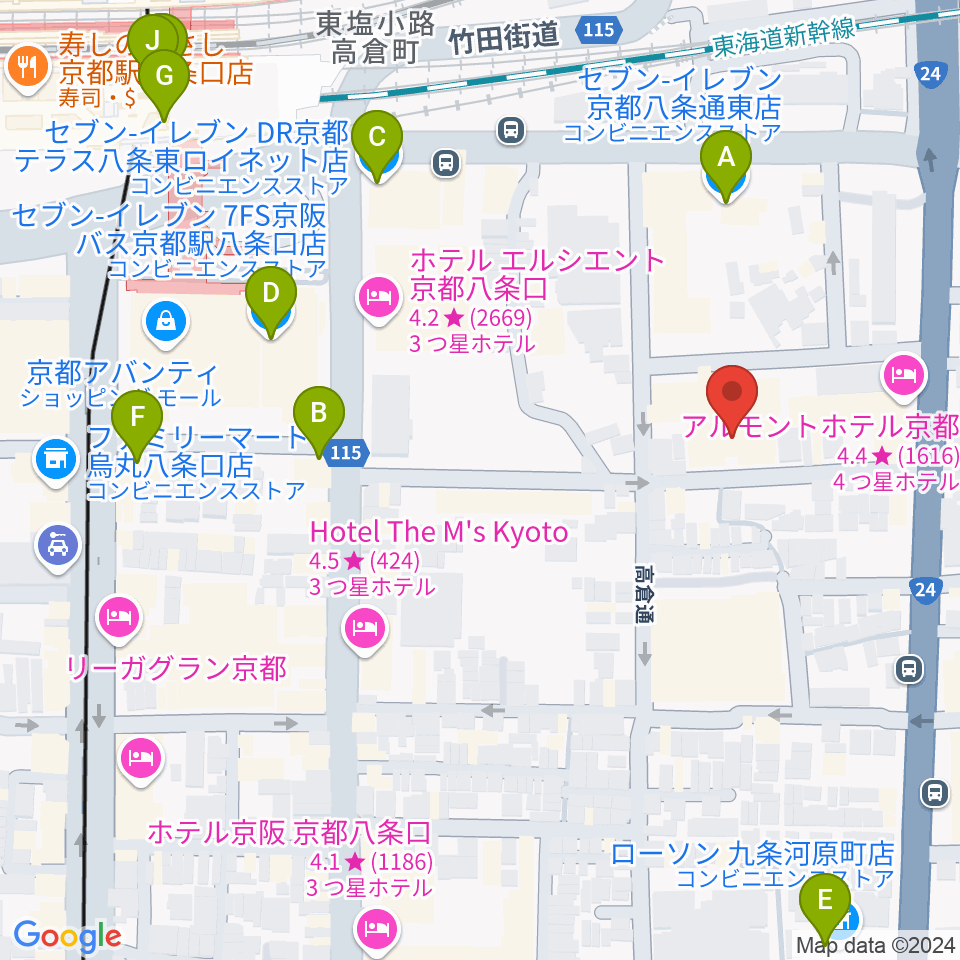 京都スタジオウェーブ周辺のコンビニエンスストア一覧地図