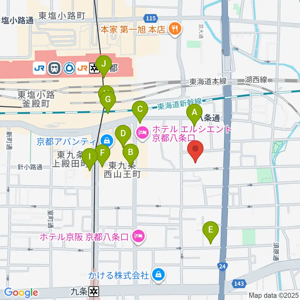 京都スタジオウェーブ周辺のコンビニエンスストア一覧地図