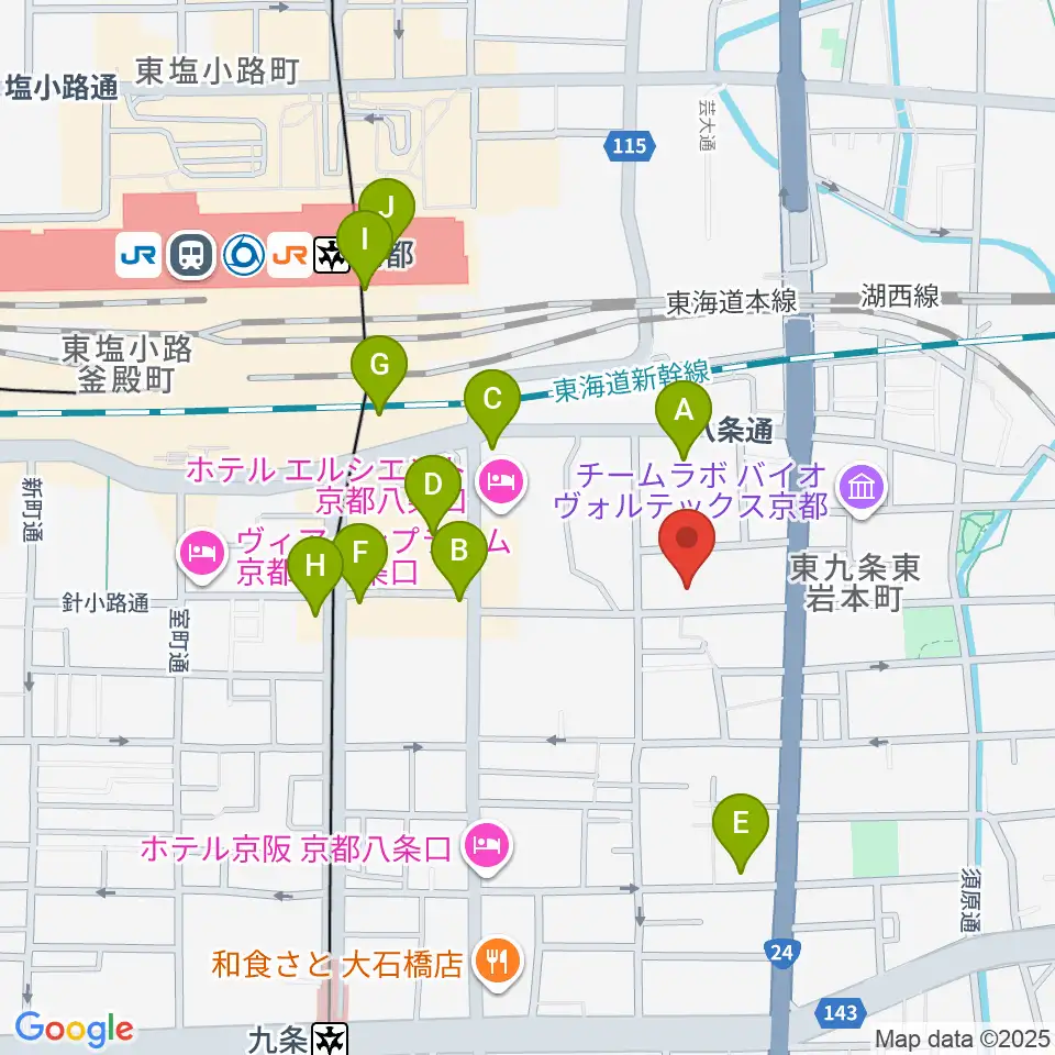 京都スタジオウェーブ周辺のコンビニエンスストア一覧地図