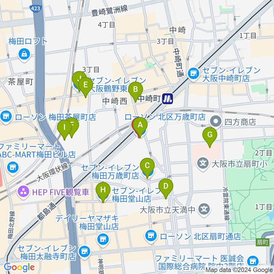 スタジオ246 OSAKA周辺のコンビニエンスストア一覧地図