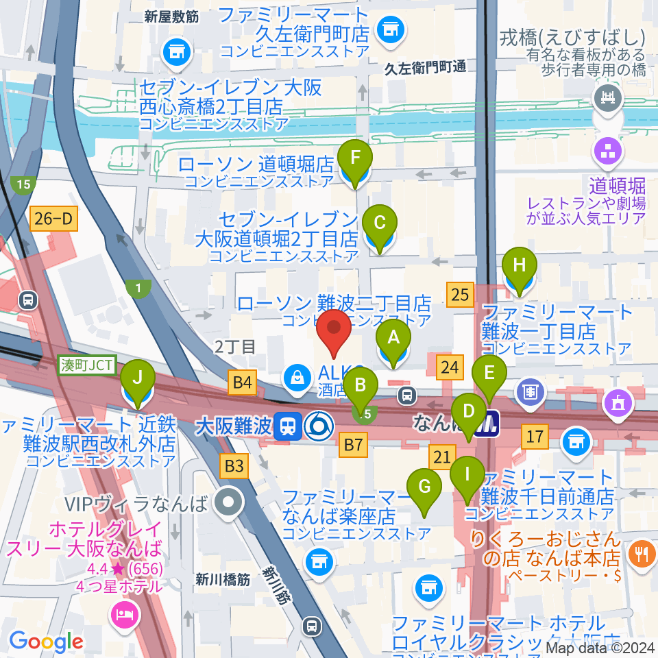 スタジオ246なんば周辺のコンビニエンスストア一覧地図