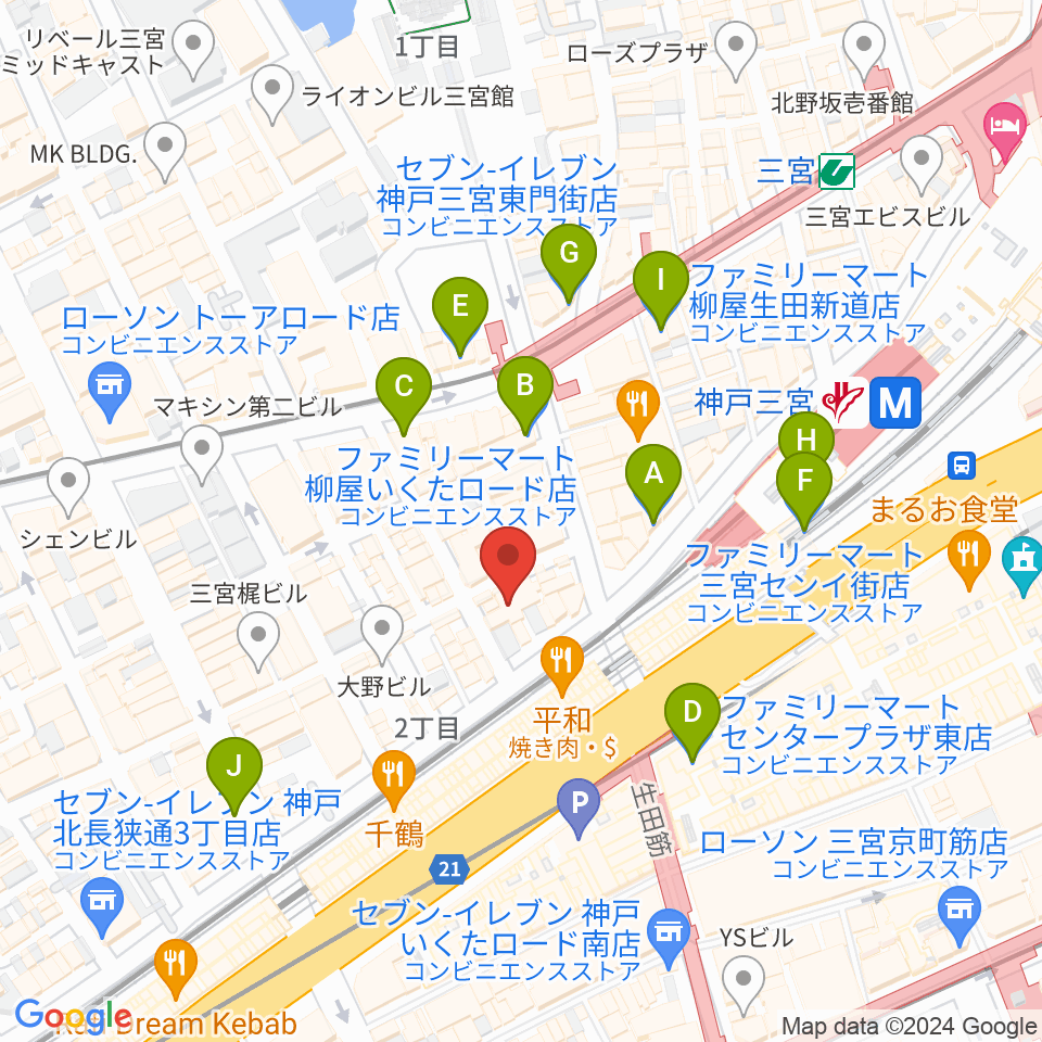 三宮Studio246 WEST周辺のコンビニエンスストア一覧地図