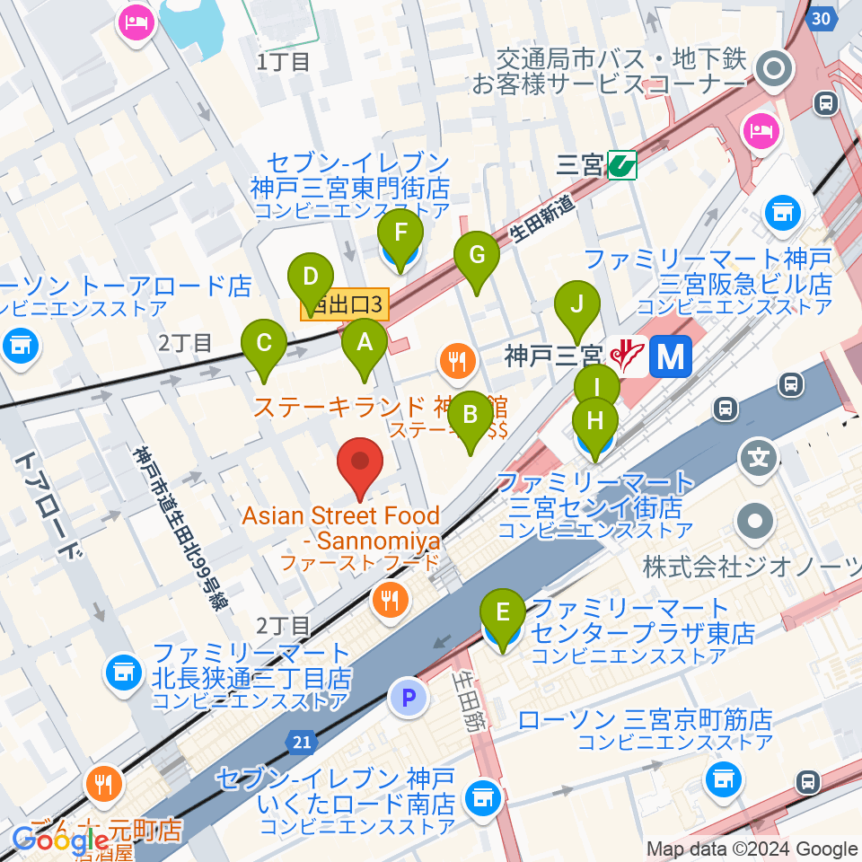 三宮Studio246 WEST周辺のコンビニエンスストア一覧地図