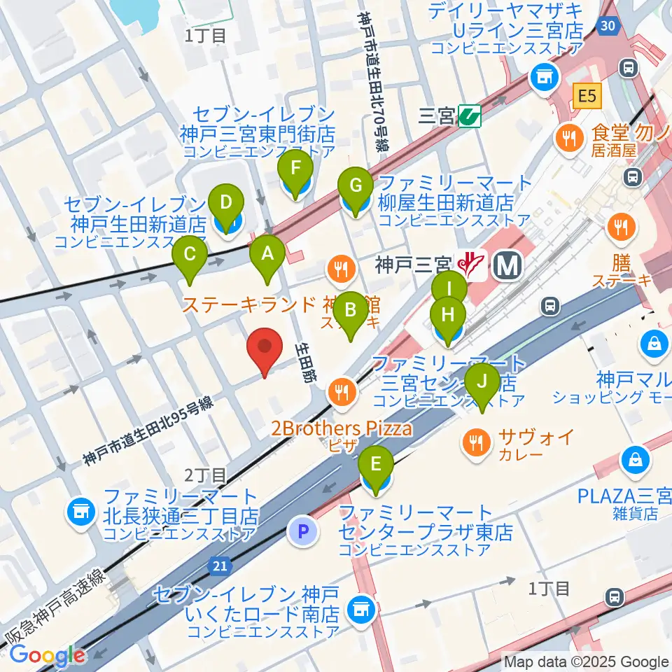 三宮Studio246 WEST周辺のコンビニエンスストア一覧地図