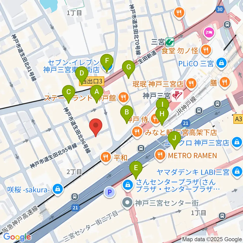 三宮Studio246 WEST周辺のコンビニエンスストア一覧地図