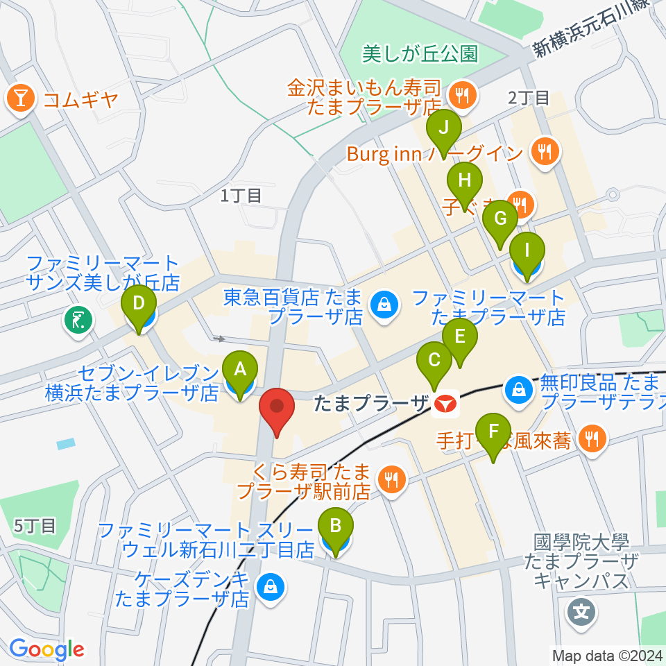 グレースハープ横浜たまプラーザ店周辺のコンビニエンスストア一覧地図