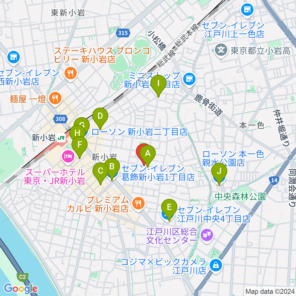 新小岩BOTTON CLUB周辺のコンビニエンスストア一覧地図