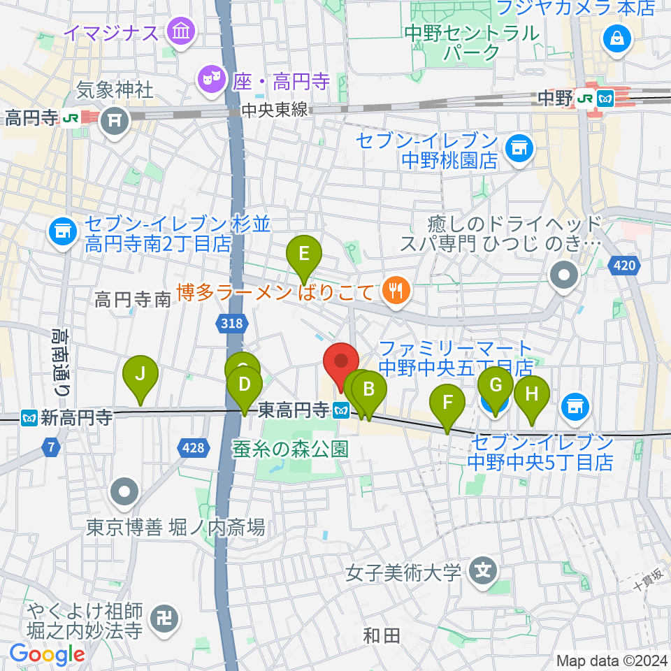 東高円寺ロサンゼルスクラブ周辺のコンビニエンスストア一覧地図