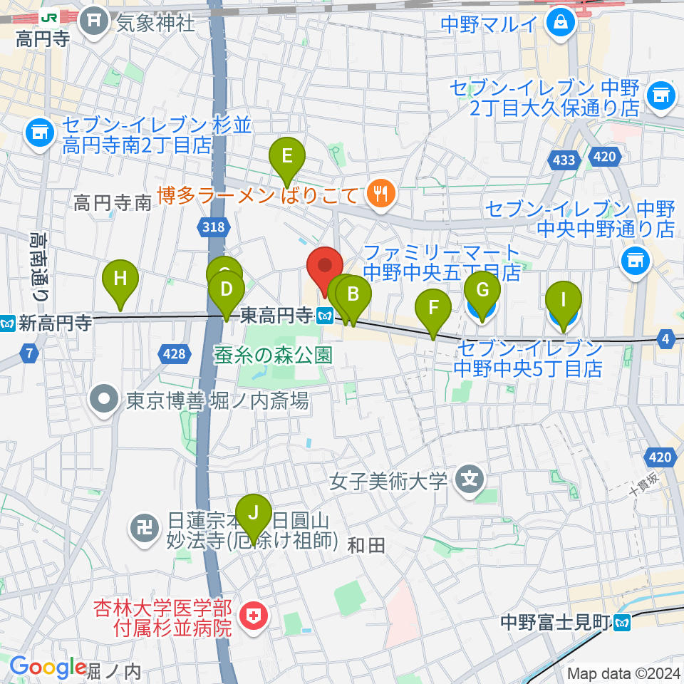 東高円寺ロサンゼルスクラブ周辺のコンビニエンスストア一覧地図