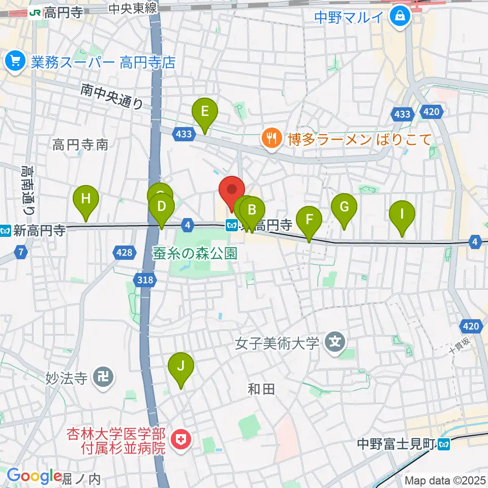 東高円寺ロサンゼルスクラブ周辺のコンビニエンスストア一覧地図
