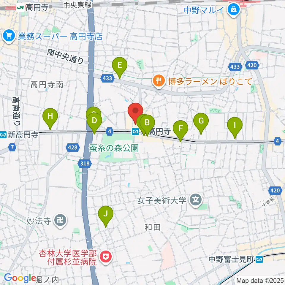 東高円寺ロサンゼルスクラブ周辺のコンビニエンスストア一覧地図