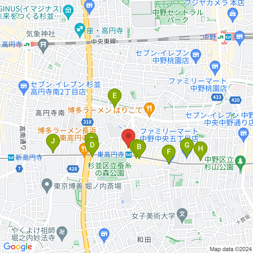 東高円寺ロサンゼルスクラブ スタジオ周辺のコンビニエンスストア一覧地図