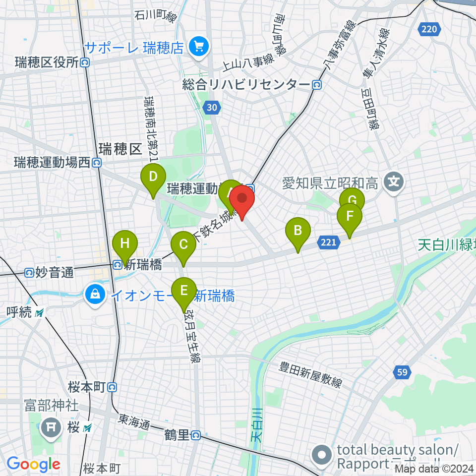 みずほギター音楽教室周辺のコンビニエンスストア一覧地図