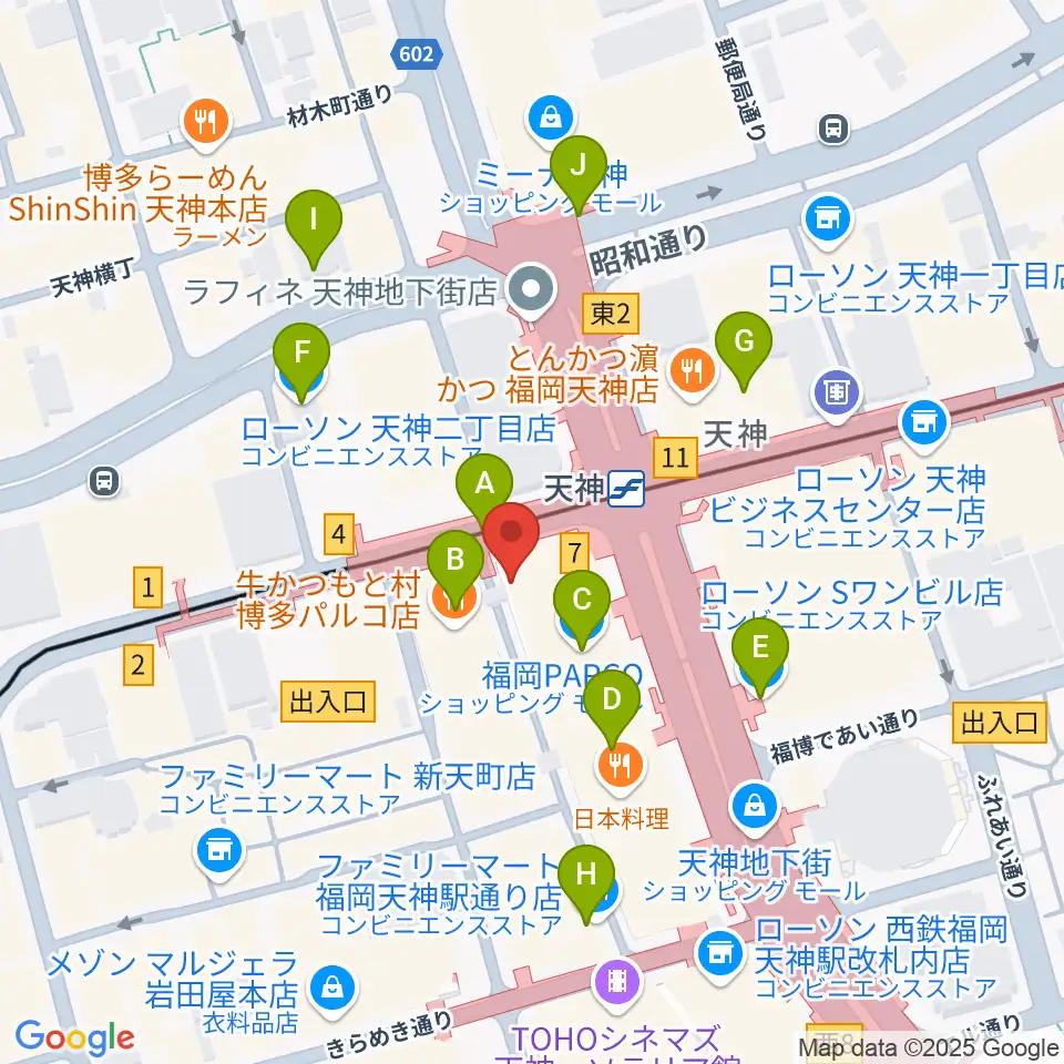 イシバシ楽器 福岡パルコ店周辺のコンビニエンスストア一覧地図