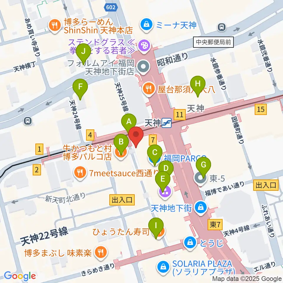 イシバシ楽器 福岡パルコ店周辺のコンビニエンスストア一覧地図