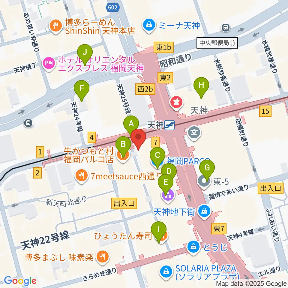 イシバシ楽器 福岡パルコ店周辺のコンビニエンスストア一覧地図