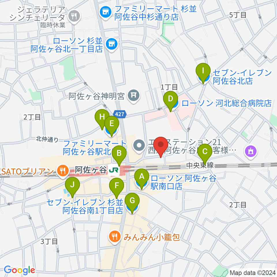 阿佐ヶ谷オイルシティ周辺のコンビニエンスストア一覧地図