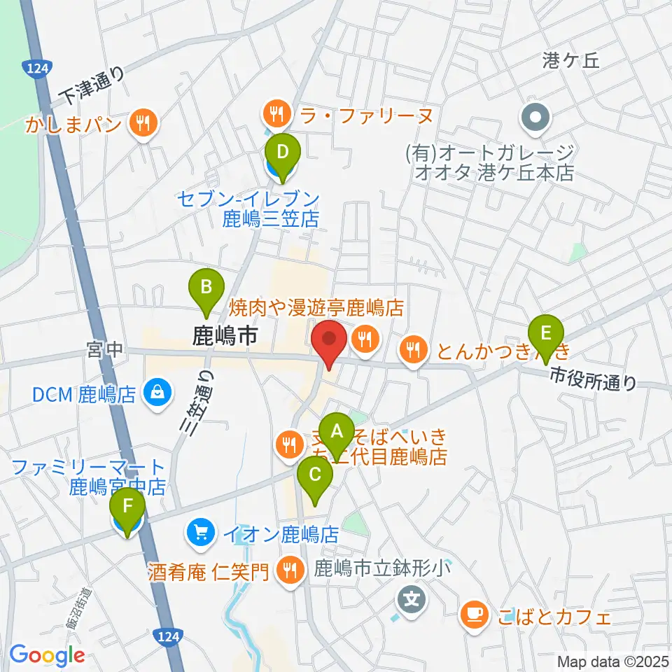 オワリヤ楽器 鹿島センター周辺のコンビニエンスストア一覧地図