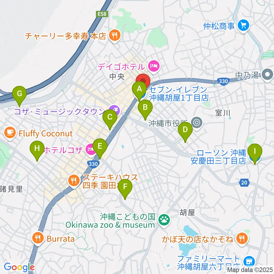 普久原楽器周辺のコンビニエンスストア一覧地図