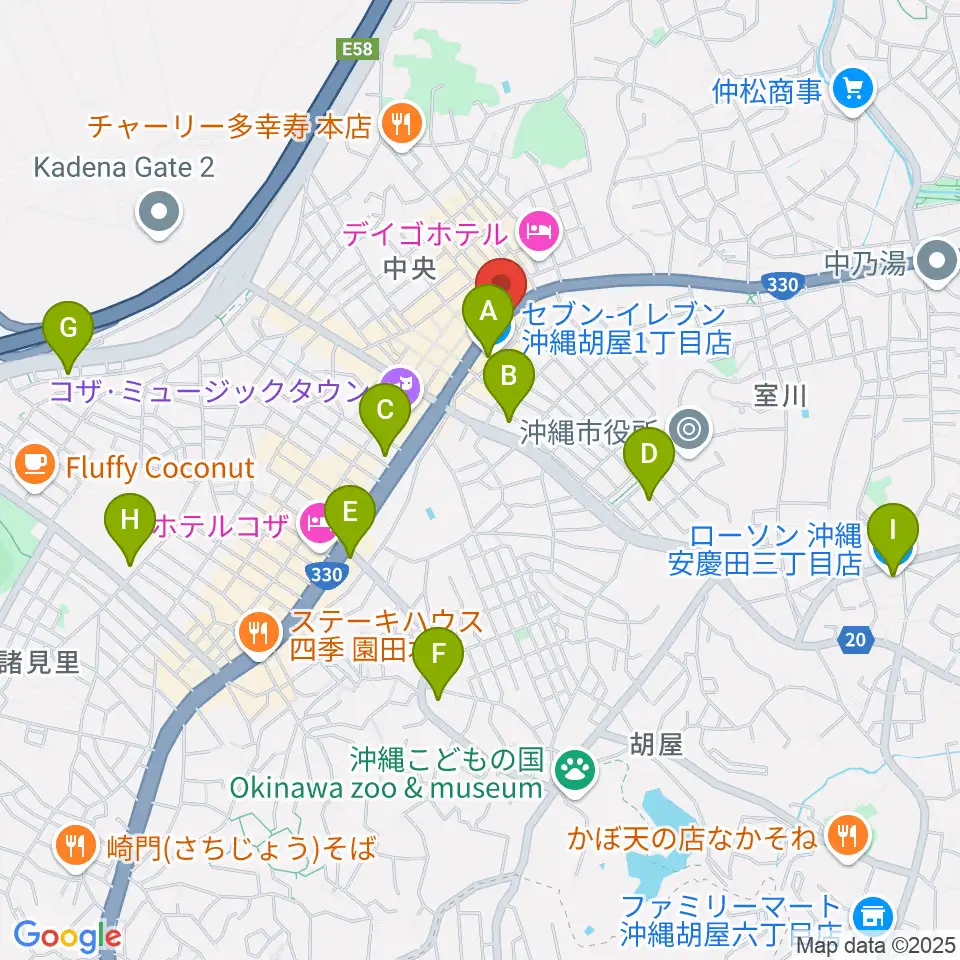 普久原楽器周辺のコンビニエンスストア一覧地図