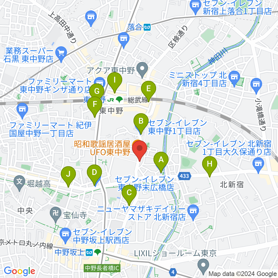 音楽スクールの音屋 OTOYA周辺のコンビニエンスストア一覧地図