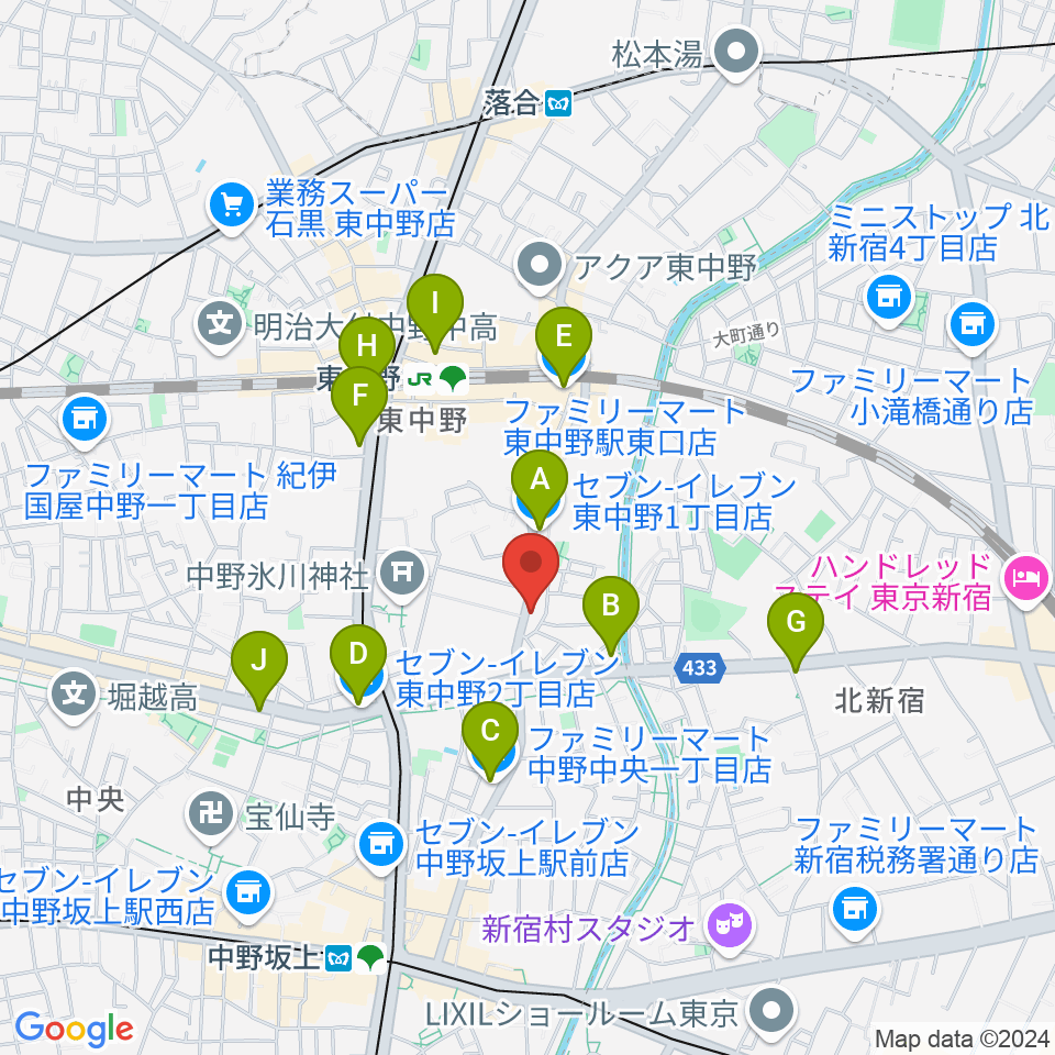 音楽スクールの音屋 OTOYA周辺のコンビニエンスストア一覧地図