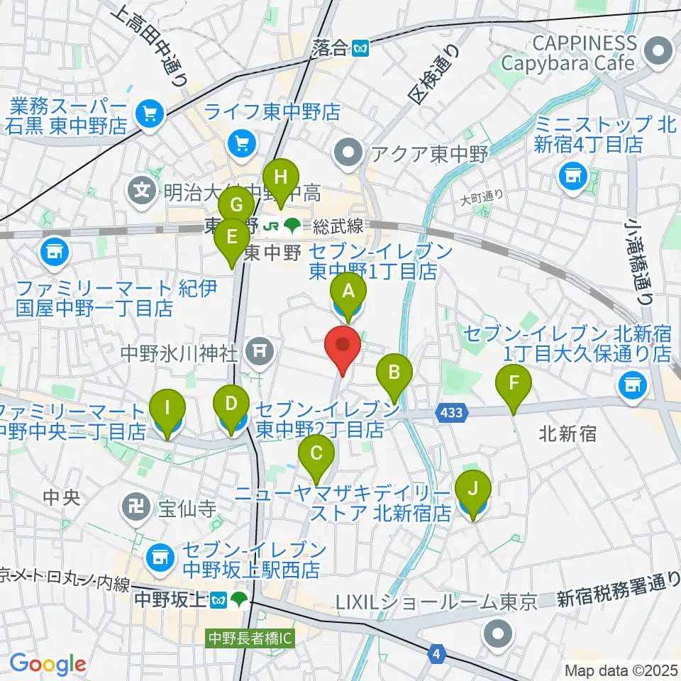 音楽スクールの音屋 OTOYA周辺のコンビニエンスストア一覧地図