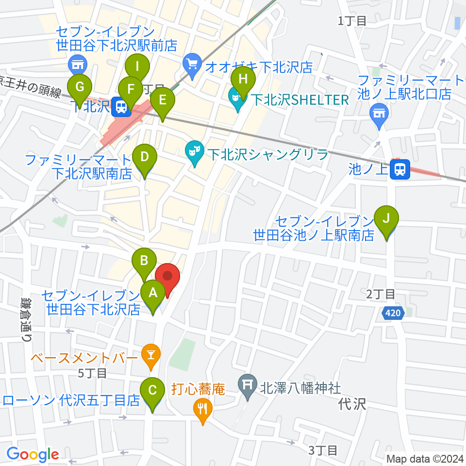 下北沢ReG周辺のコンビニエンスストア一覧地図