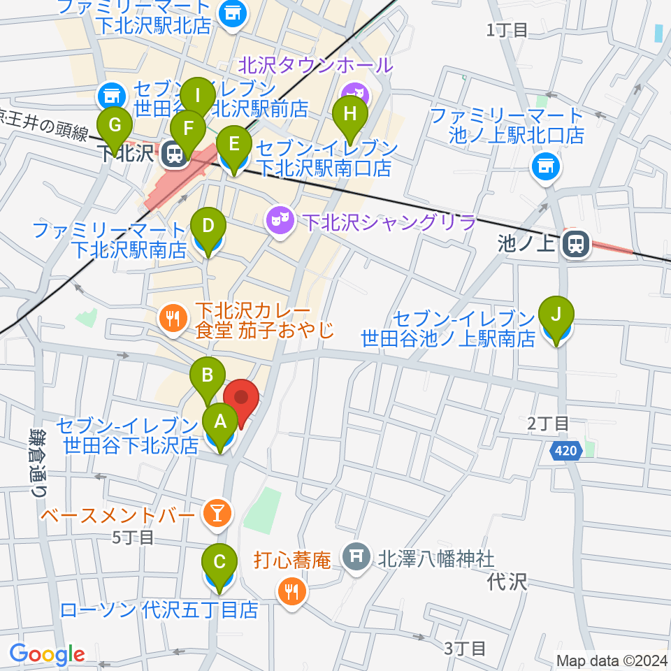 下北沢ReG周辺のコンビニエンスストア一覧地図