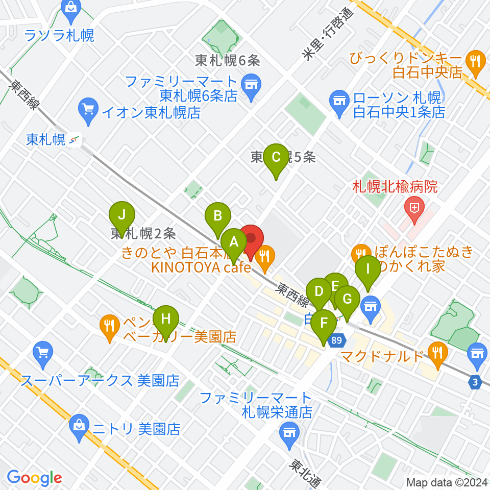 middle C周辺のコンビニエンスストア一覧地図