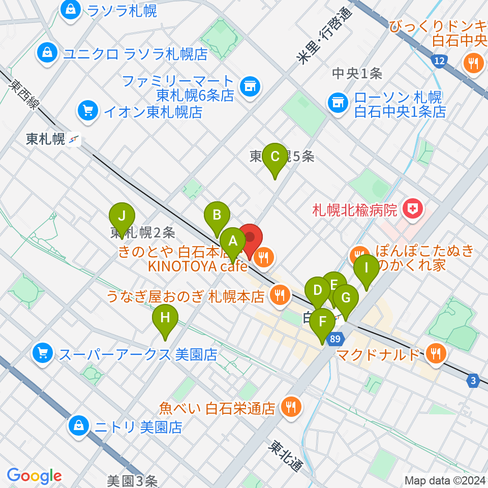 middle C周辺のコンビニエンスストア一覧地図